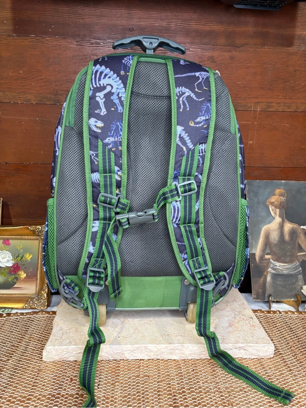 Pottery Barn Kids Mackenzie Rolling Dinosaur Backpack Navy Blue Green